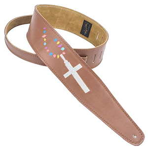 Henry Heller Brown Leather w Cross On Jeweled Chain Embroidery