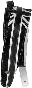 Daddario Premium Leather Guitar Strap Union Jack Black and White
