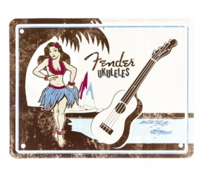 Fender Genuine Fender Hula Girl Tin Ukulele Advertising Sign 