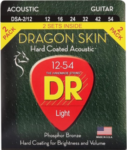 DR Dragon Skin Coated Phosphor Bronze Acoustic Guitar Strings Light 2-Pack
