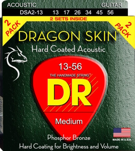 DR Dragon Skin Coated Phosphor Bronze Acoustic Guitar Strings Med 2-Pack